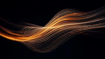Abstract golden wave design. Fluid, dynamic lines of particles against a dark background. Intricate, glowing texture photo