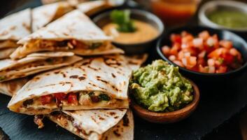Delicious quesadillas with assorted toppings photo