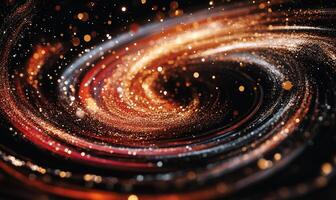 Abstract spiral galaxy swirling with golden and reddish-orange particles photo