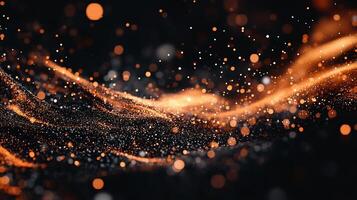 Abstract digital particles flowing in dark space. Particles are orange and dark, creating a wavy effect photo