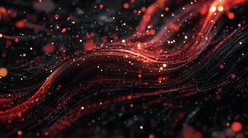 Abstract red and black flowing fabric with particles photo