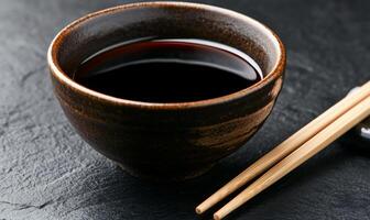 Dark Soy Sauce in Bowl with Chopsticks photo