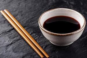 Dark Soy Sauce in Small Bowl with Chopsticks photo