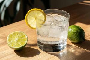 Refreshing summer drink with ice and citrus photo