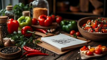 Fresh ingredients and a notepad photo