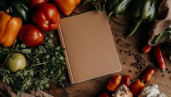 Fresh vegetables and a cookbook photo