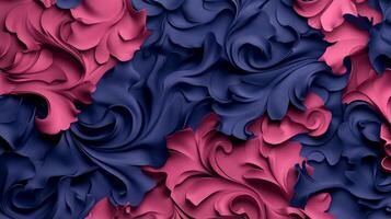Intricate, 3D floral design in deep pink and navy blue. Complex patterns layered and textured photo