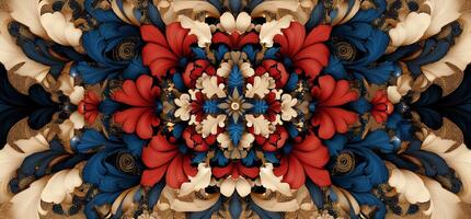 A red, white and blue floral pattern photo