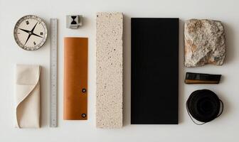 Assorted materials arranged on a white surface photo