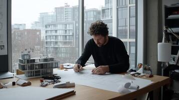 A man is working on a project in his office photo