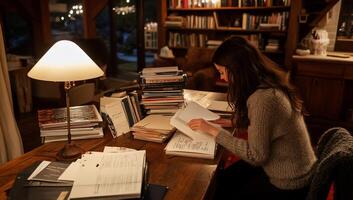 Focused study in a cozy home library photo