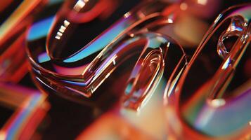 Abstract 3D text design with vibrant colors and metallic reflections photo