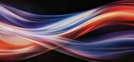 Abstract swirling red, blue, white waves on black photo