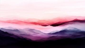 Serene, hazy mountain range at sunset, depicted in soft, vibrant hues photo