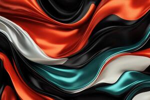 Abstract swirling fabric in black, orange, teal, and silver photo