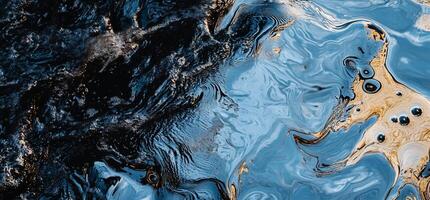 A blue and gold abstract background with a black and white image photo