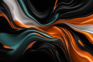 Abstract swirls of teal, orange, and black. Fluid, glossy texture photo