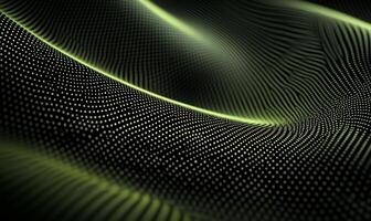 Abstract green wave of glowing dots on dark background photo
