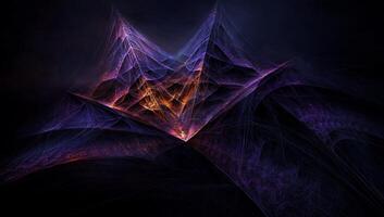 Abstract fractal art depicting glowing, purple and orange mountain peaks photo