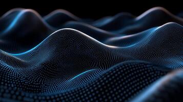Abstract dark blue wave pattern formed by tiny dots of light Creates a flowing undulating texture photo