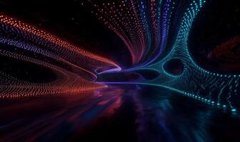 Abstract digital art depicting a vibrant glowing tunnel of light Intricate patterns of red and blue illuminated dots photo