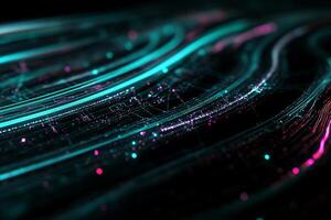 Abstract digital wave with glowing lines and particles photo
