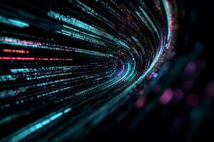 Abstract digital tunnel of swirling data streams photo