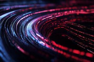 Abstract swirling neon data streams in red and blue hues photo