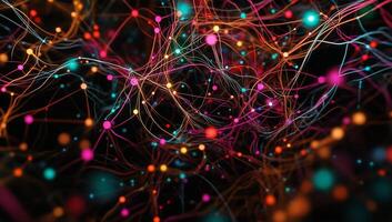 Abstract colorful network of glowing lines and nodes photo