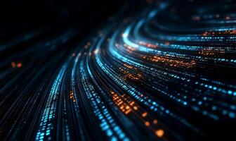 Abstract glowing fiber optic data stream photo