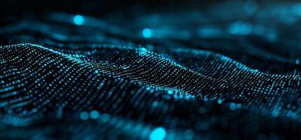 Abstract blue digital wave, glowing particles forming flowing pattern photo