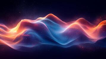 Glowing, flowing abstract wave with vibrant color gradients and sparkling particles on a dark background photo