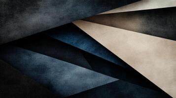 Abstract geometric design with textured, overlapping triangles in muted blues, browns, and beige photo