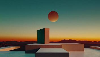 Geometric forms at sunset, minimalist desert scene photo