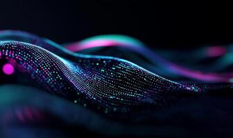Abstract neon particle wave flowing in dark space photo