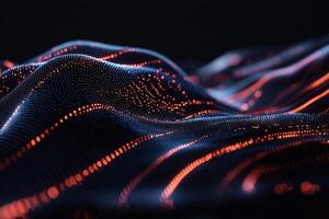 Abstract glowing particle wave, dark background photo