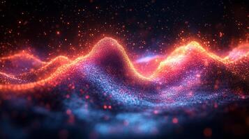 Glowing, dynamic particle wave in vibrant red and blue hues photo
