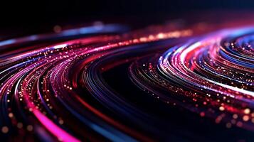 Glowing, swirling, abstract light trails in dark space photo