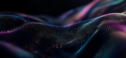 Abstract colorful particle wave flowing smoothly in dark background photo