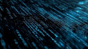 Abstract digital data stream, glowing blue code lines photo