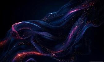 Abstract digital flow of particles, vibrant colors on dark background photo