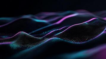 Abstract data visualization, digital wave patterns in vibrant colors. Data points forming undulating structures photo