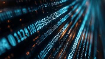 Streaming binary code, glowing digits photo
