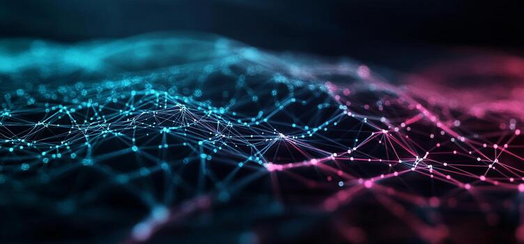Abstract digital network of interconnected nodes and lines photo