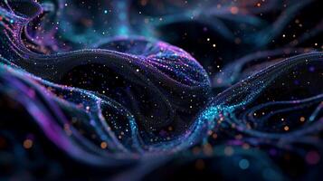 Abstract digital fabric. Fluid, swirling shapes, filled with colorful particles photo