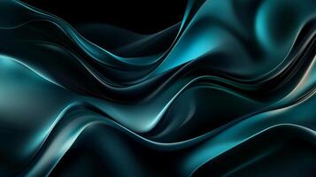 Dark teal abstract waves flow smoothly creating a luxurious and elegant visual Deep shadows and highlights add depth photo