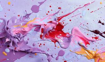 Colorful paint splashes on a pastel background. A vibrant abstract art piece showcasing dynamic movement and color mixing photo