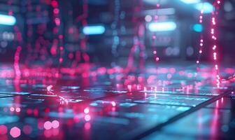 Futuristic data visualization. Dynamic glowing network of interconnected points photo
