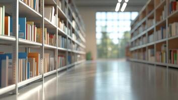 A long row of books on a shelf in a library photo