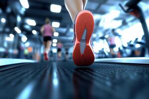 A person running on a treadmill in a gym photo